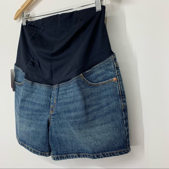 Isabel Maternity Cross Over Panel Jean Midi Shorts Med Blue New Nwt Size 8 - Picture 4 of 16